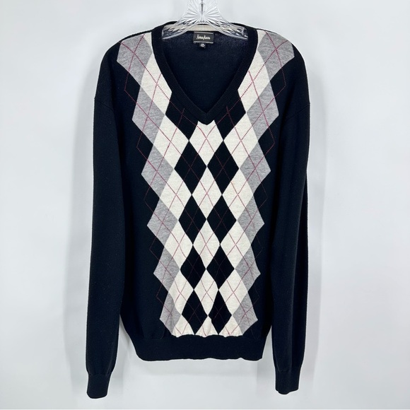 Neiman Marcus Other - Neiman Marcus V-neck Argyle Wool Blend Sweater Black Gray Size XXL
